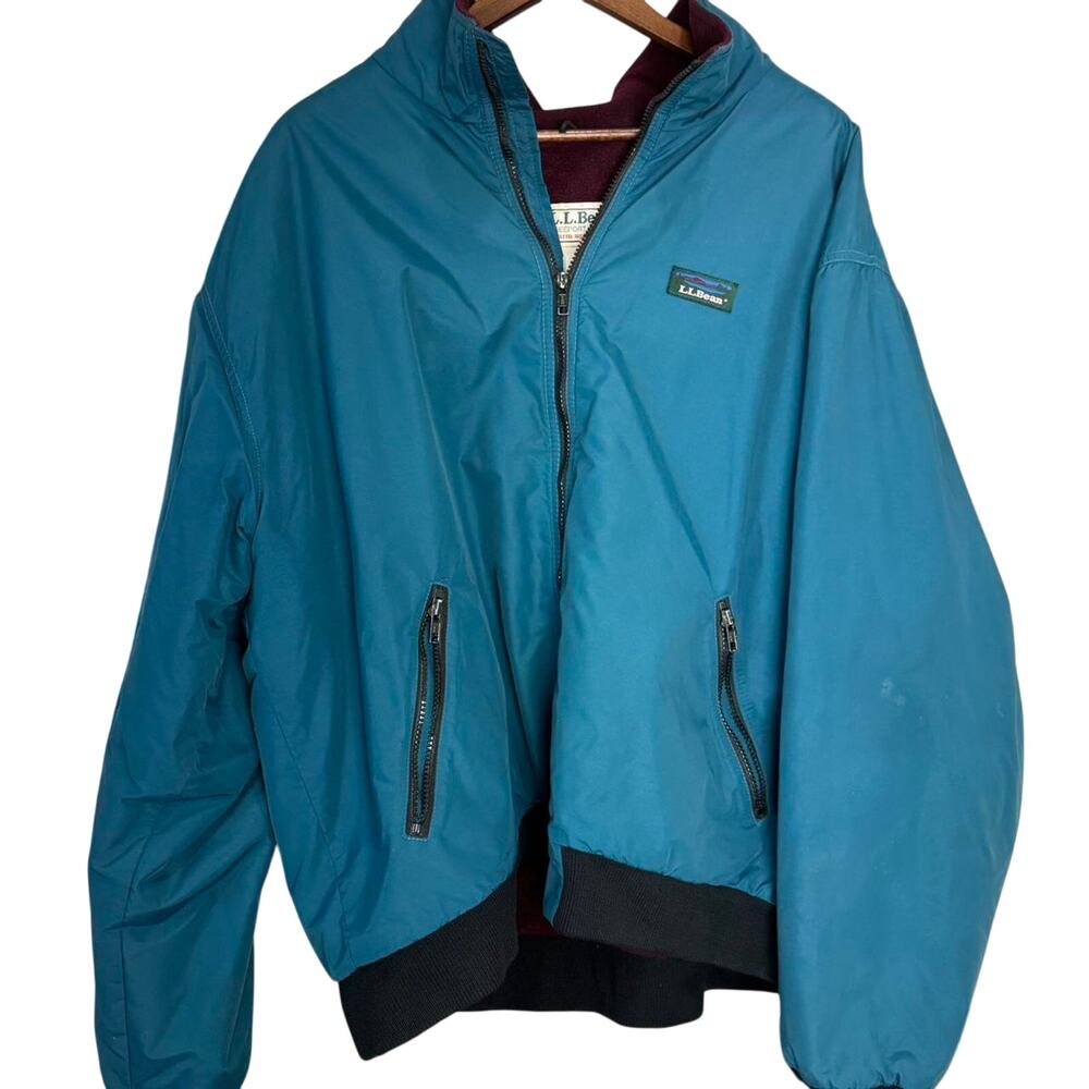 Men's / Unisex Vintage LL Bean Jacket Blue w/ Burgundy Lined Interior
